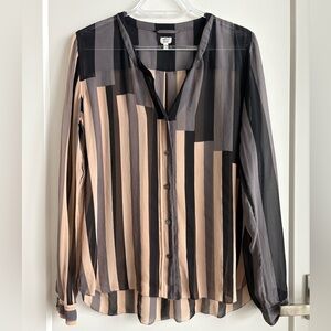 Wilfred Black and Tan Striped Sheer Blouse